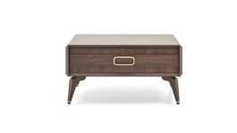 Masa de cafea din pal, cu 2 sertare, Venera Nuc Inchis, L92,7xl92xH43,3 cm
