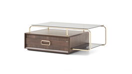 Masa de cafea din pal si sticla, cu 1 sertar, Venera Nuc Inchis / Auriu, L118,3xl70xH40,6 cm