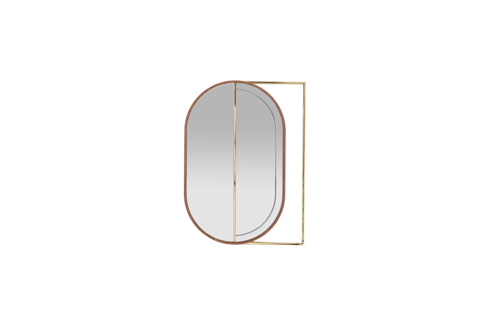 Oglinda decorativa cu rama din pal si metal, Lucia Small Nuc / Auriu, l44,1xH60 cm
