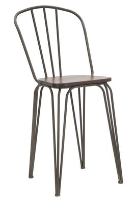 Set 2 scaune de bar din lemn de ulm si metal Harlem Natural / Gri, l54xA45xH102 cm