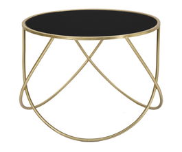 Masa de cafea din sticla, MDF si metal Ring Glam Negru / Auriu, Ø60xH45 cm