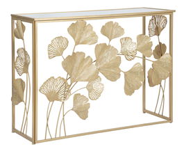 Consola din metal si sticla Leaf Auriu, l108xA36,5xH80 cm