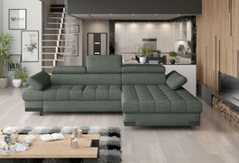 Coltar Extensibil, cu Sezlong pe Dreapta, Lada de Depozitare, Tetiere si Cotiere Reglabile, Savel Mini, l270xA173xH75-95 cm