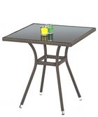 Masa din rattan sintetic si sticla, Mobley Maro Inchis, L70xl70xH74 cm