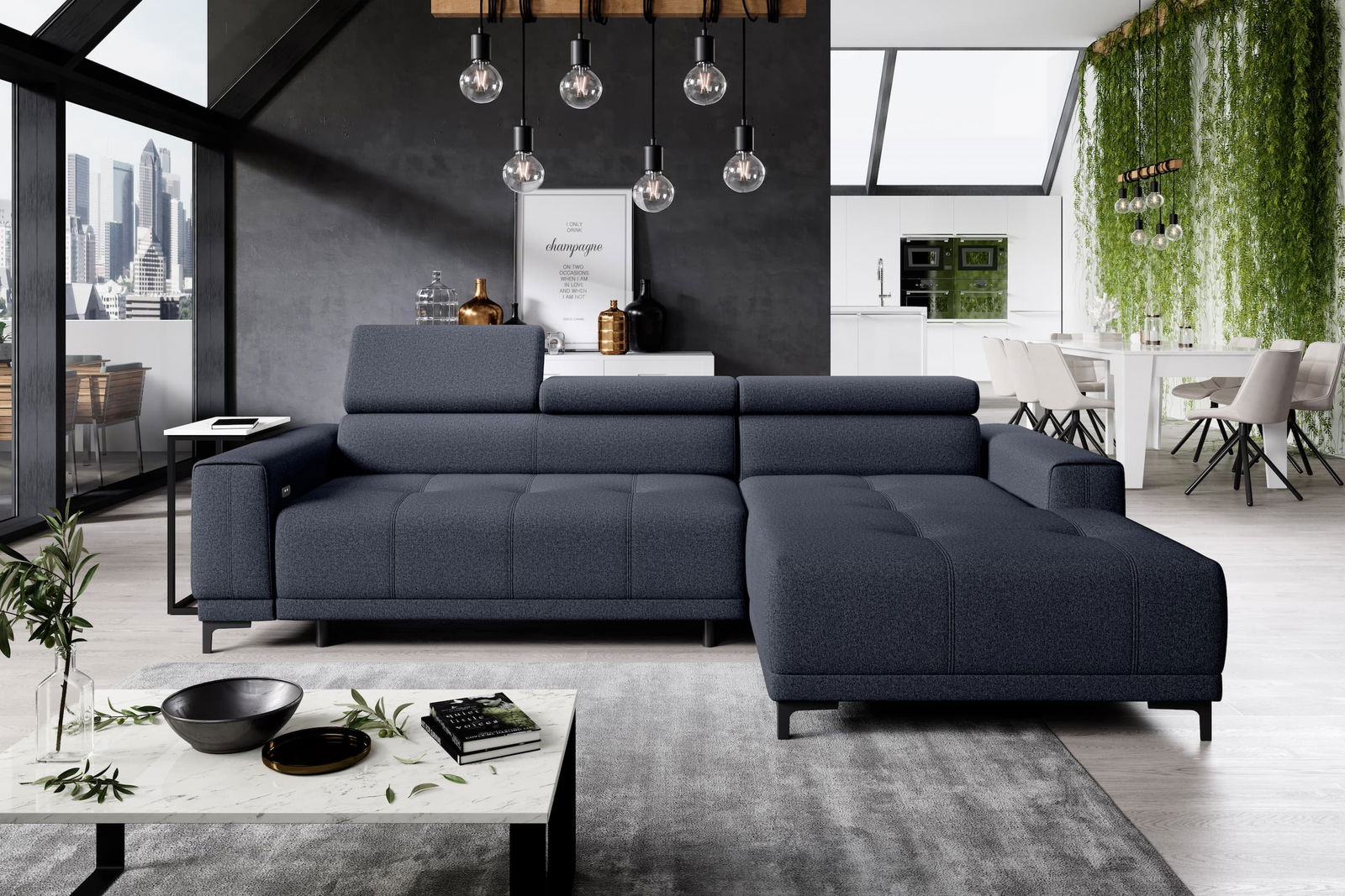 Coltar Fix, Sezlong pe Dreapta, Mecanism Electric Relax, Tetiere Reglabile, Hugos Mini, l276xA177xH77-96 cm