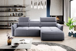 Coltar Fix, Sezlong pe Dreapta, Lada de Depozitare, Mecanism Electric Relax, Tetiere Reglabile, Murielle Mini, l260xA175xH87-100 cm