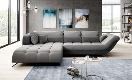 Coltar Extensibil, Sezlong pe Stanga, Lada de Depozitare, Perne Incluse, Calvindo, l290xA210xH74-84 cm