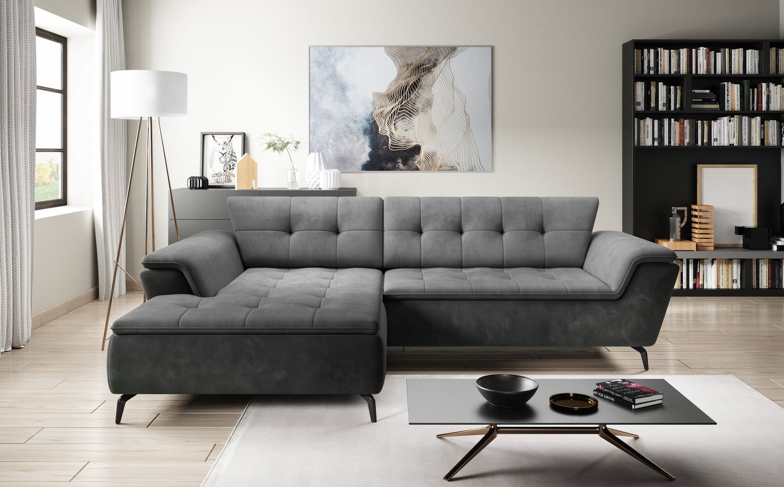 Coltar Extensibil, Sezlong pe Stanga, Lada de Depozitare, Magisimo, l288xA186xH83-89 cm