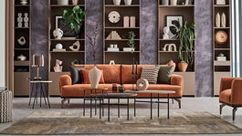 Canapea extensibila tapitata cu stofa, 3 locuri, Piero Velvet Caramiziu, l240xA97xH83 cm