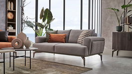 Canapea extensibila tapitata cu stofa, 2 locuri, Piero Velvet Gri Inchis, l190xA97xH83 cm