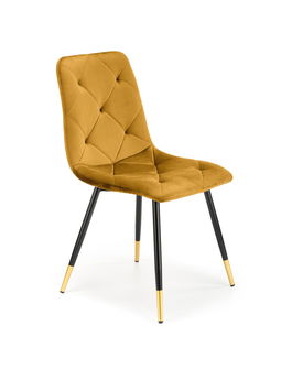 Scaun tapitat cu stofa si picioare metalice, Kai-438 Velvet Mustariu / Negru / Auriu, l45xA50xH86 cm