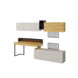 Set Mobilier Birou din pal, pentru copii si tineret, 7 piese, Teen Flex Set 01 Natural / Gri / Negru