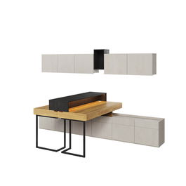 Set Mobilier Birou din pal, pentru copii si tineret, 9 piese, Teen Flex Set 04A Natural / Gri / Negru