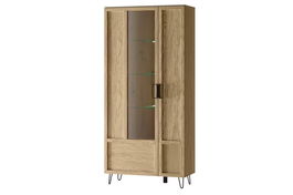 Vitrina din pal, furnir si lemn, cu 2 usi si LED inclus, Limbo 12 Big Stejar Artisan, l95xA42xH200 cm