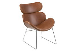 Scaun tapitat cu piele ecologica si picioare metalice Cazar Maro / Crom, l69xA78,5xH90,5 cm