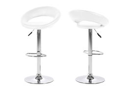 Set 2 scaune de bar tapitate cu piele ecologica si picior metalic Plump Alb / Crom, l56xA50xH100 cm