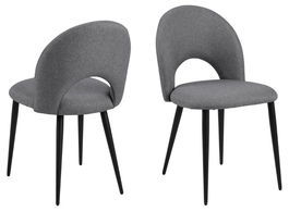 Set 2 scaune tapitate cu stofa si picioare metalice Ayla Gri deschis / Negru, l57xA46,5xH81,8 cm