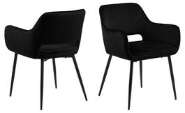 Set 2 scaune tapitate cu stofa si picioare metalice Ranja Velvet Negru, l56xA59,5xH79 cm