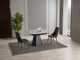 Masa extensibila din pal, MDF si metal, Matador Negru, L120-220xl120xH78 cm