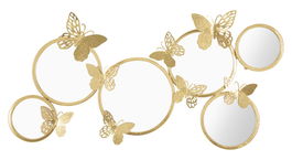 Decoratiune metalica de perete, cu oglinda Butterflies Mirror Auriu, l89,5xA4,5xH45,5 cm