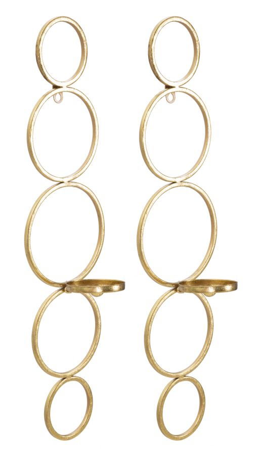 Set 2 suporturi suspendabile pentru lumanari, din metal, Circly Auriu, l14xA10,5xH58,5 cm