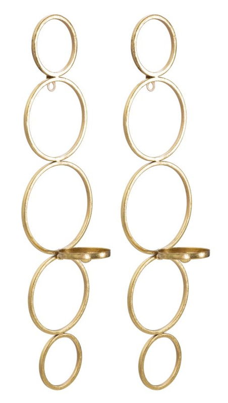 Set 2 suporturi suspendabile pentru lumanari, din metal, Circly Auriu, l14xA10,5xH58,5 cm