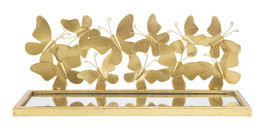 Etajera suspendata din metl si sticla Butterflies Couple Auriu, l43xA19,2xH16,5 cm