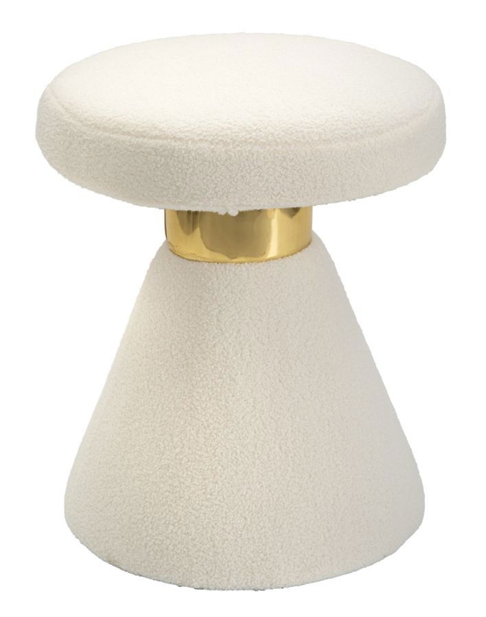 Taburet tapitat cu stofa boucle, Iceland Small Crem / Auriu, Ø42xH51 cm