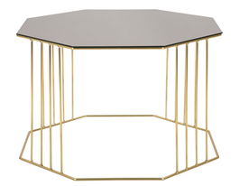 Masa de cafea din metal si sticla, Octagon Bronz / Auriu, Ø70xH45 cm