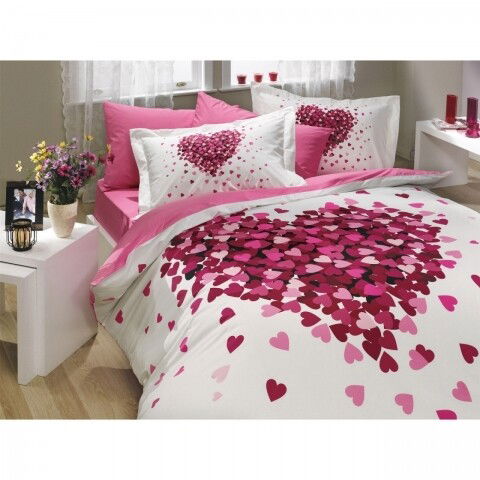 Lenjerie de pat dubla Juana Lilac, 4 piese, 240 x 260 cm, 100% bumbac poplin, multicolora