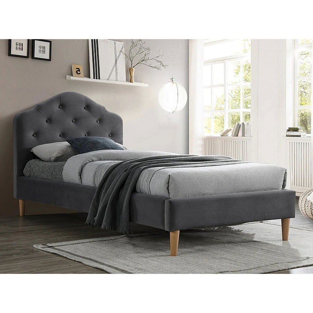 Pat Ely 2 tapitat catifea gri, somiera inclusa 90cm/200 cm