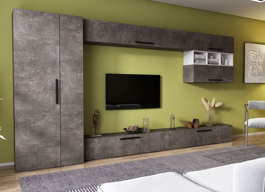 Living Pati 135 - Mobila Sufragerie Gri Beton + Alb