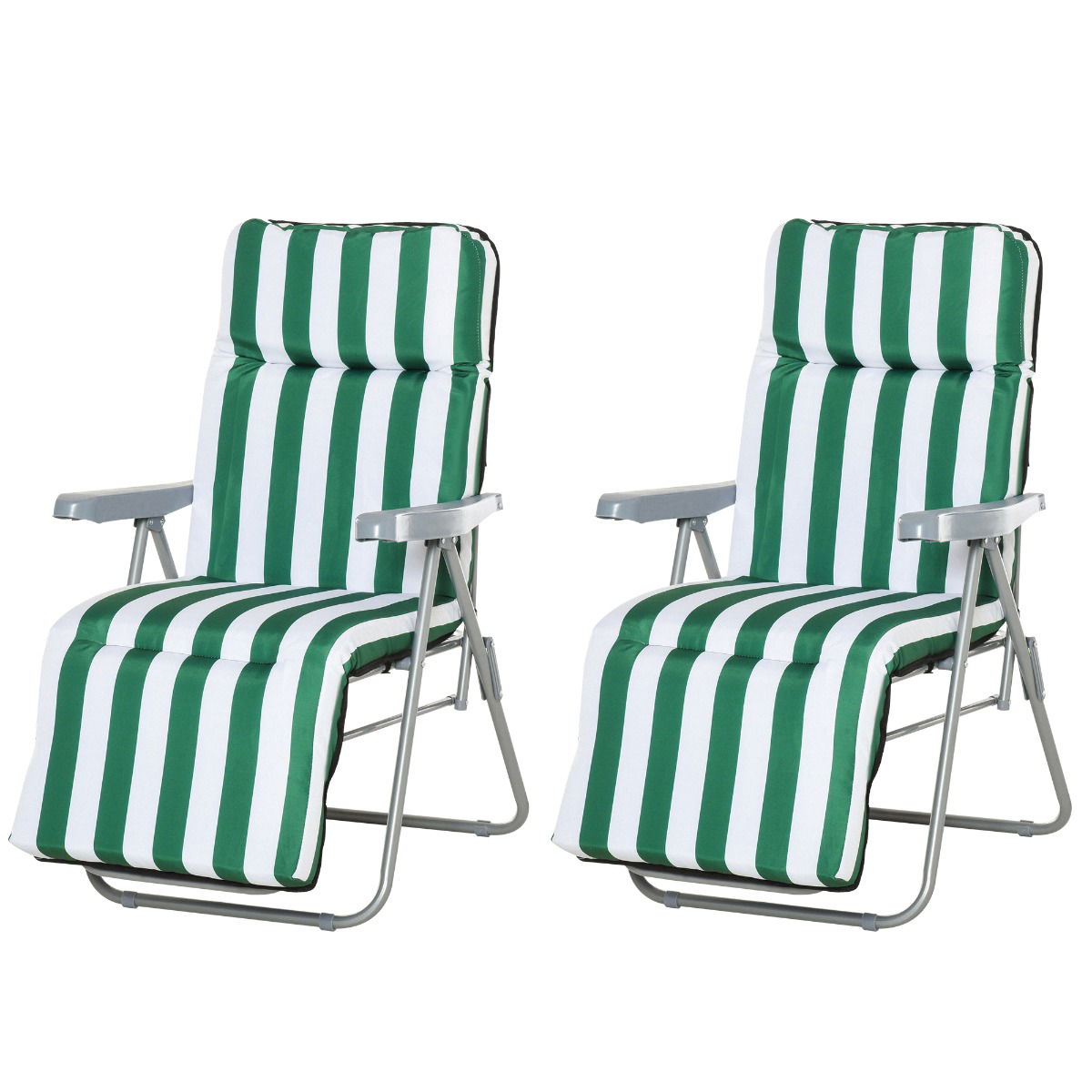 Outsunny Sezlong Gradina Pliabil ,Set 2 Scaune pentru Plajă cu Brațe Reclinabile, alb și verde|Aosom.ro