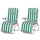 Outsunny Sezlong Gradina Pliabil ,Set 2 Scaune pentru Plajă cu Brațe Reclinabile, alb și verde|Aosom.ro