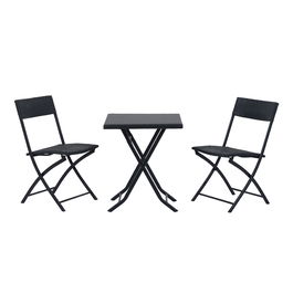 Outsunny Set Mobilier pentru Grădină din Poly Ratan 3buc Set Masă și 2 Scaune pentru Grădină Pliabile Negru 