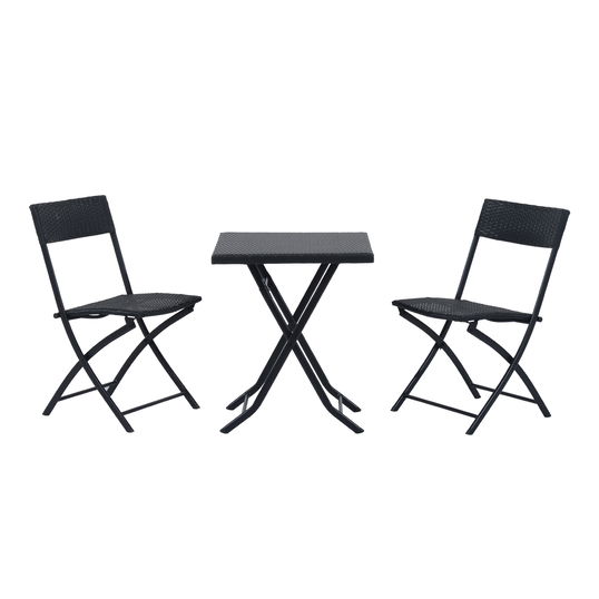 Outsunny Set Mobilier pentru Grădină din Poly Ratan 3buc Set Masă și 2 Scaune pentru Grădină Pliabile Negru 