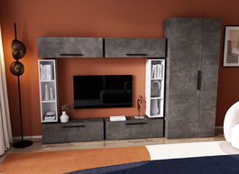 Living Pati 127 - Mobila Sufragerie Gri Beton + Alb