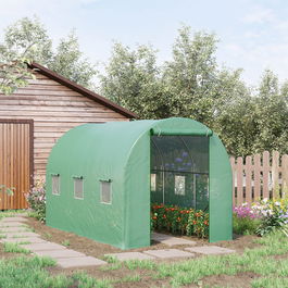 Outsunny sera de gradina, pentru plante, legume, fructe cu acoperis rotunjit din PE, pentru gradinarit 3.5x2x2m, verde | AOSOM RO