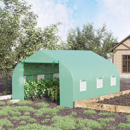 Outsunny, sera cu acoperis inclinat din PE, sera pentru legume, fructe, ierburi, plante 3.5x3x2 m, verde | Aosom Ro
