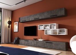 Living Pati 125 - Mobila Sufragerie Gri Beton + Alb