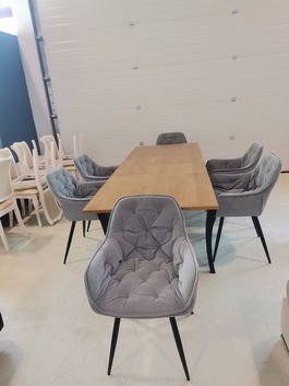 SET LID 9 MASA EXTENSIBILA 160/240/90 CM + 6 SCAUNE TAPITATE GRI