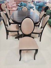 SET LID 21 MASA WENGHE 160/280/83 H + 6 SCAUNE LEMN TAPITATE