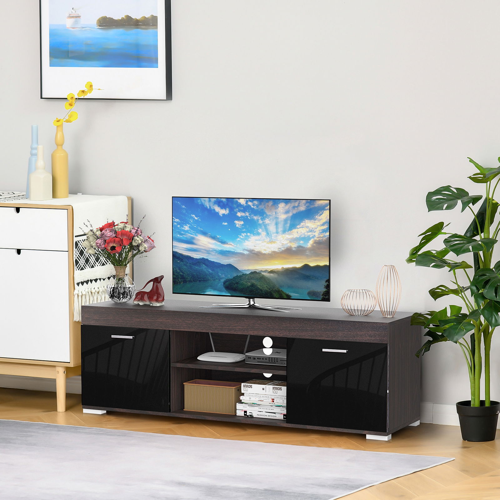 HomCom Mobilier Modern pentru TV cu 2 uși din lemn, 140x40x44cm