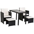 Outsunny Set Mobila de Gradina Rattan 5 Buc Masa 2 Scaune 2 Taburet cu Perne Combinate Rectangulare, Negru