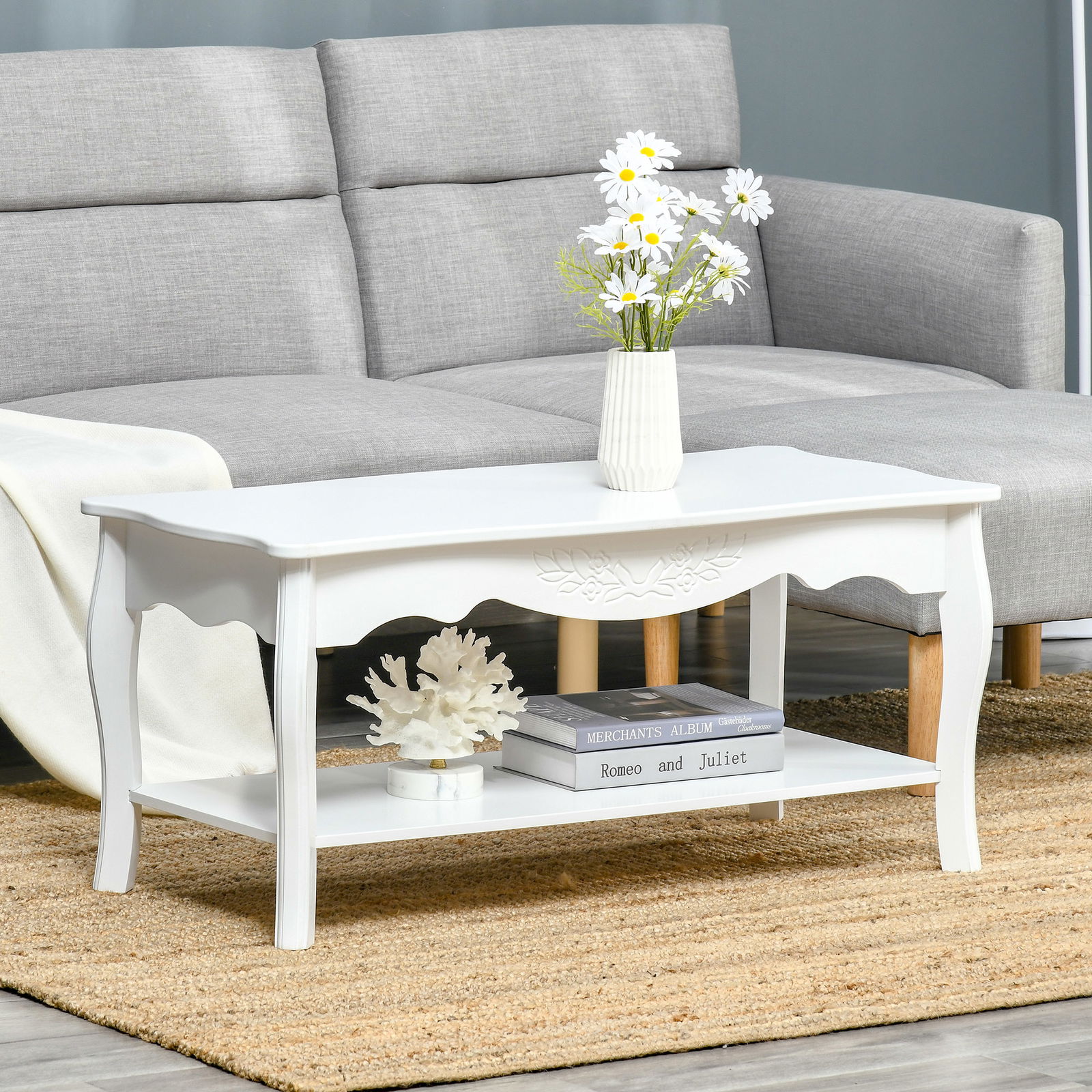 HomCom, masa pentru cafea, din lemn, 94x44x42 cm, alba | Aosom Ro