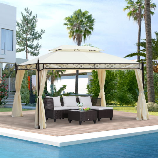 Outsunny Foisor cu Dublu Acoperis si 4 Prelate Laterale, Crem, 3x4m