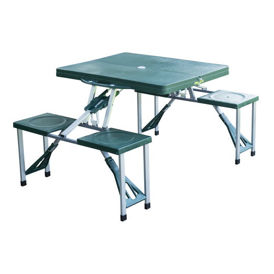 Outsunny Masa pentru Picnic cu 4 Scaune Pliabile tip Valiza in Aluminiu, Verde, 84.5x39x10cm