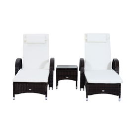 Outsunny Set mobilier Gradina din Ratan cu 2 Scaune Sezlong Pliabile Captusite cu Roti si Masuta, 200×73×103cm Culoare Maro| Aosom.ro