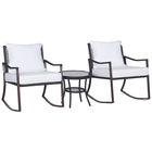 Outsunny Set Mobilier Gradina din Ratan cu Masa de Cafea si 2 Fotolii Balansoar de Gradina sau Terasa cu Perne incluse, 51×46cm Culoarea Maro