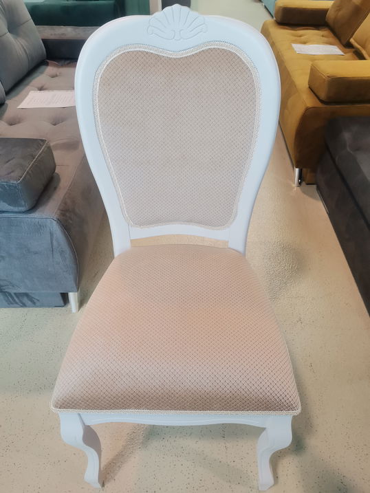SCAUN INIMA 4 ALB CU TAPITERIE BEJ, DIN LEMN